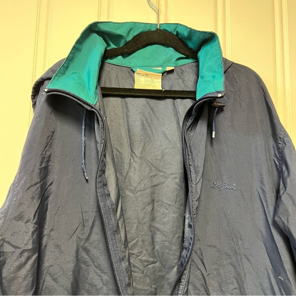 Vintage 90s L.L. Bean Rain Jacket Navy Hooded Windbreaker Petite S Lightweight - Picture 4 of 8